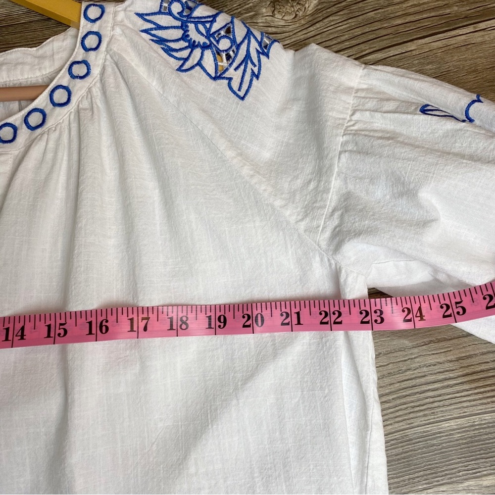 RD & Koko White Linen Embroidered Blouse Sz L - Picture 6 of 9